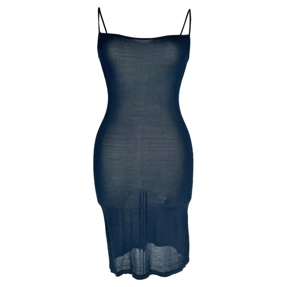 Theory Sheer Bodycon Mini Dress in Navy Blue Linen